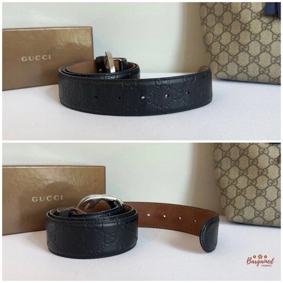 Auth Gucci Black Guccissima Leather Silver Interlocking G Buckle Belt 95/38 - Picture 7 of 13